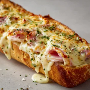 Baguette gratinée au jambon et fromage, recette gourmande!