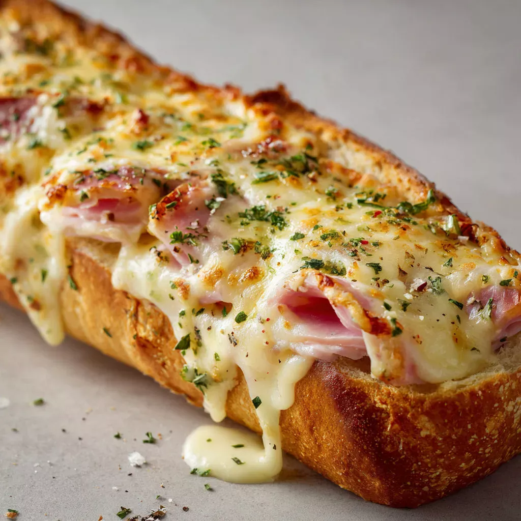 Baguette gratinée au jambon et fromage, recette gourmande!
