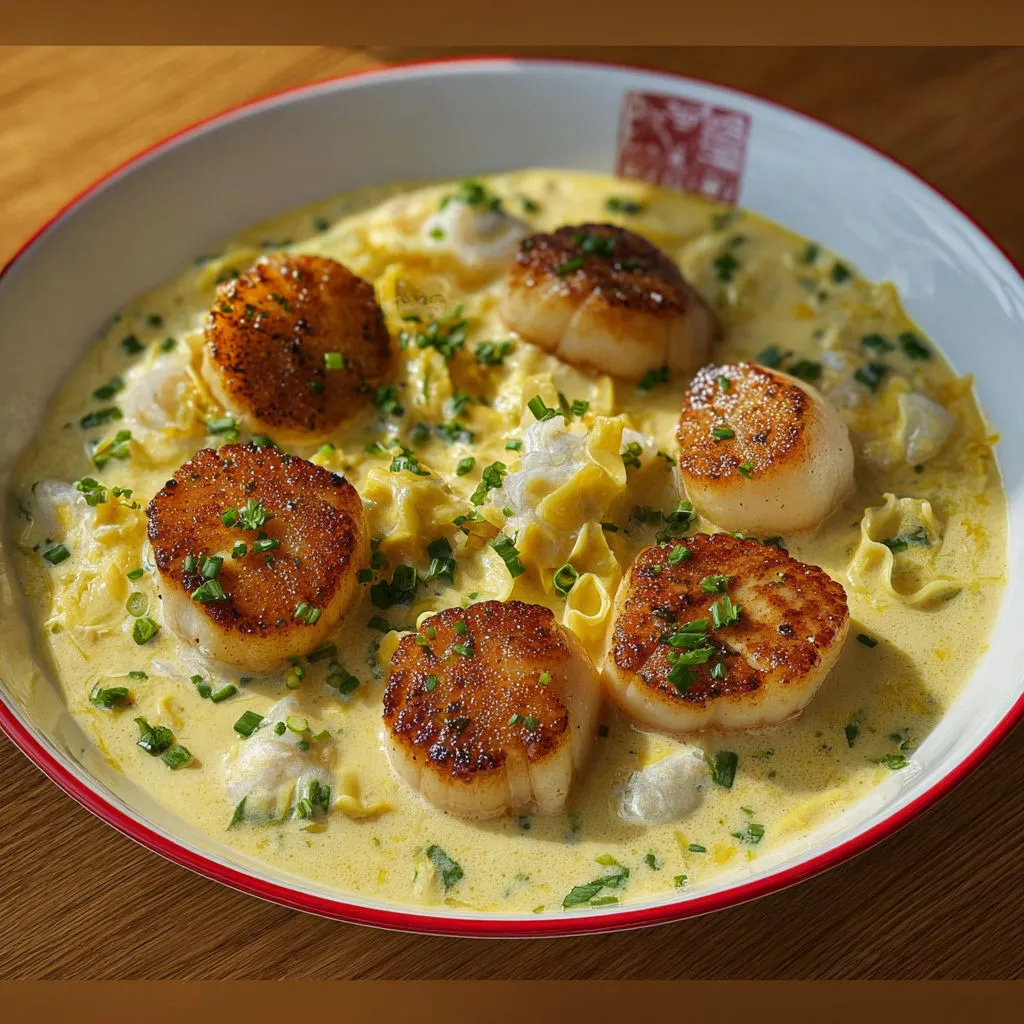 Délice de Saint-Jacques nappées d'une sauce Normande onctueuse