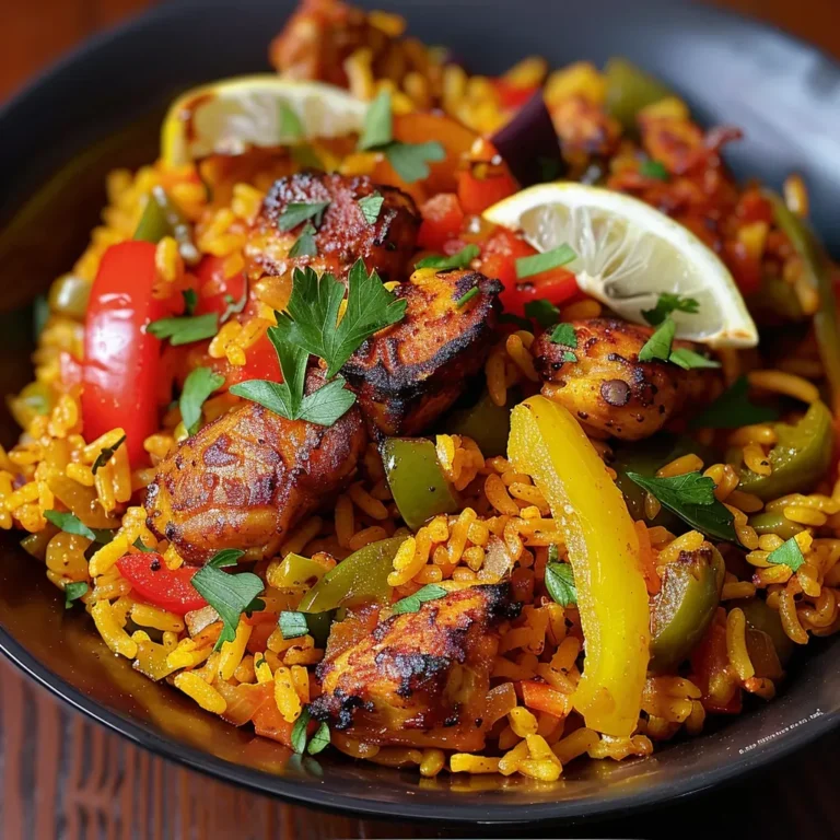 Délice épicé : riz saucisses merguez aux poivrons et poulet