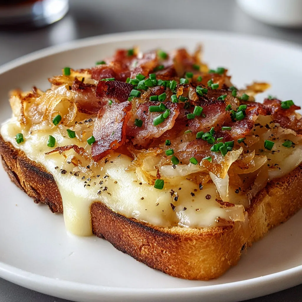 Délicieuse Bruschetta au Fromage, Lardons et Oignons
