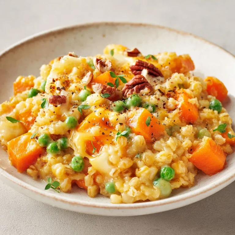 Délicieuse casserole d'orge au cheddar fondant