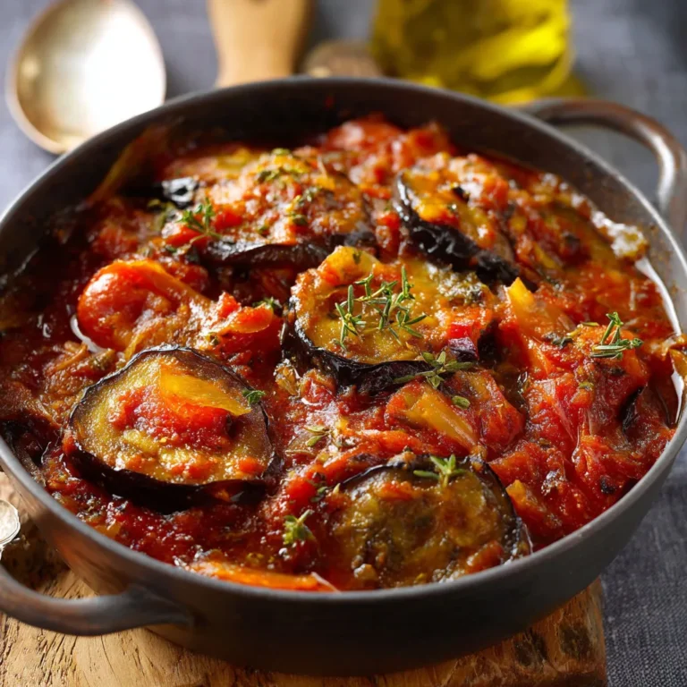 Délicieuse cassolette d'aubergines en sauce tomate fraîche