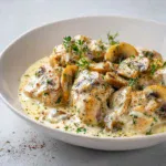 Délicieuse fricassée de poulet à la crème et champignons