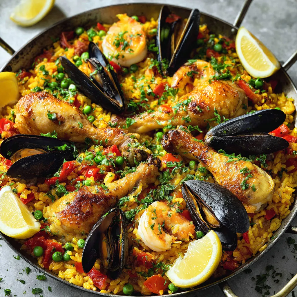 Délicieuse paella aux saveurs marines et safranées