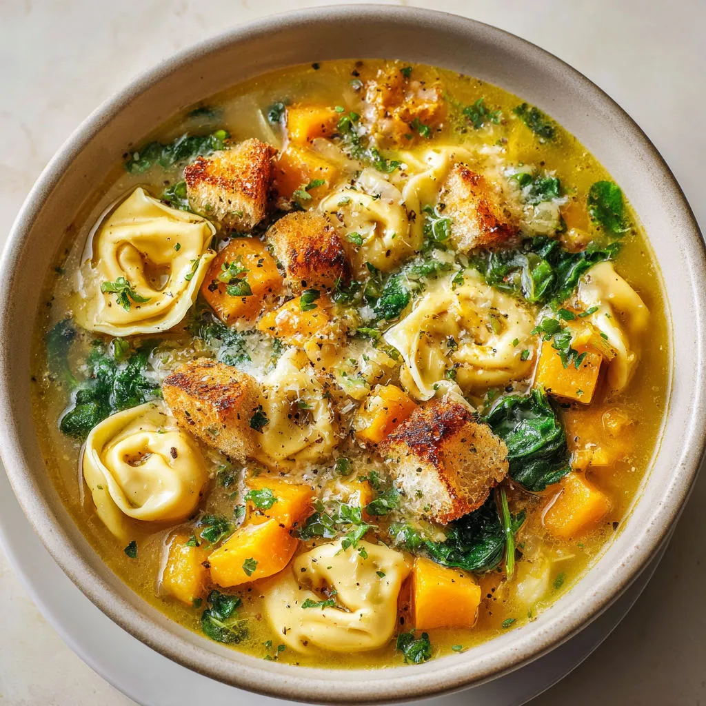 Délicieuse soupe tortellinis à la courge: recette facile et savoureuse