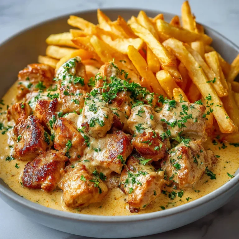 Délicieuses bouchées de poulet en sauce beurre-frites