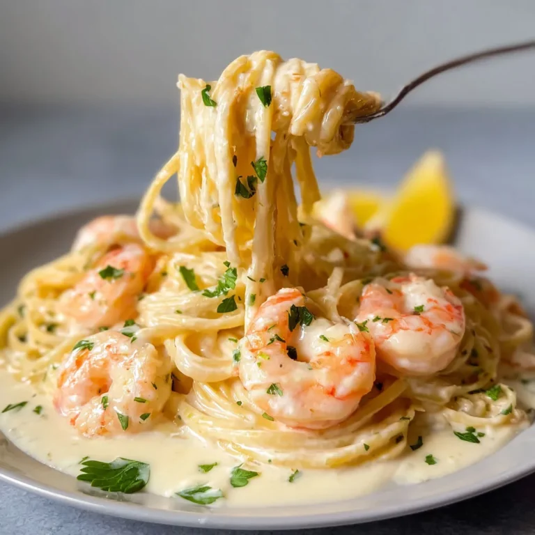 Délicieuses crevettes à l'ail sur spaghettis à la crème
