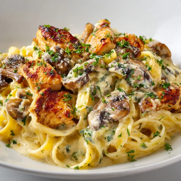 Délicieuses pâtes au poulet et champignons crémeuses