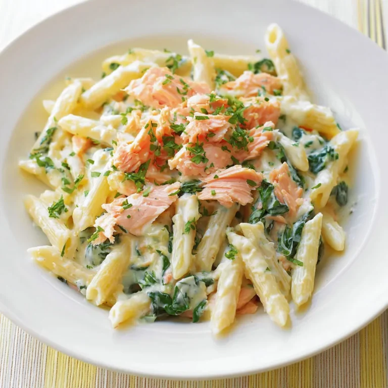 Délicieuses pâtes crémeuses au saumon et épinards