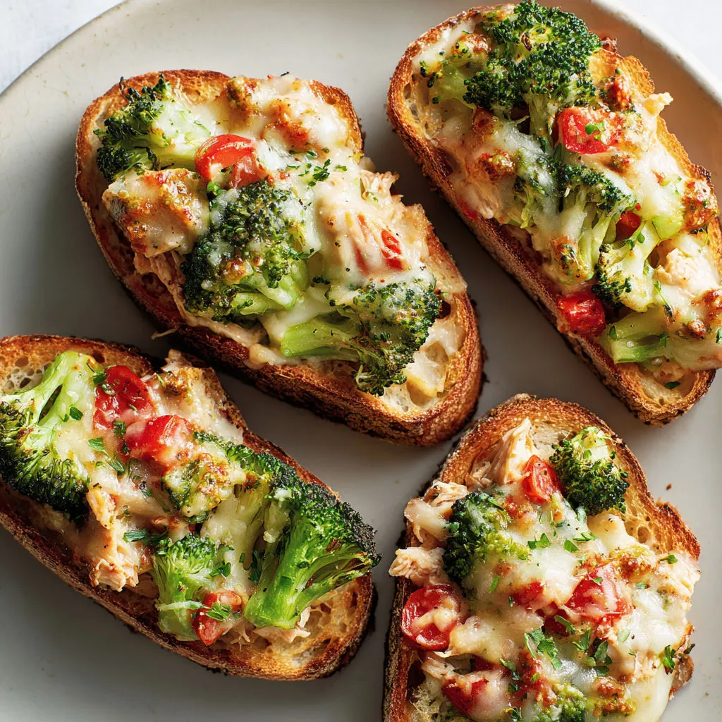 Délicieuses tartines au thon, brocoli et fromage fondant