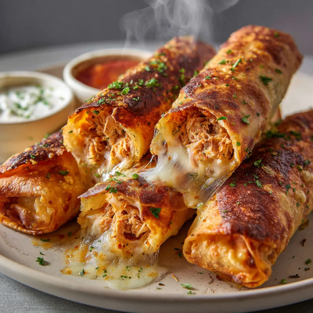 Délicieux cigares croustillants au thon, tomate et fromage