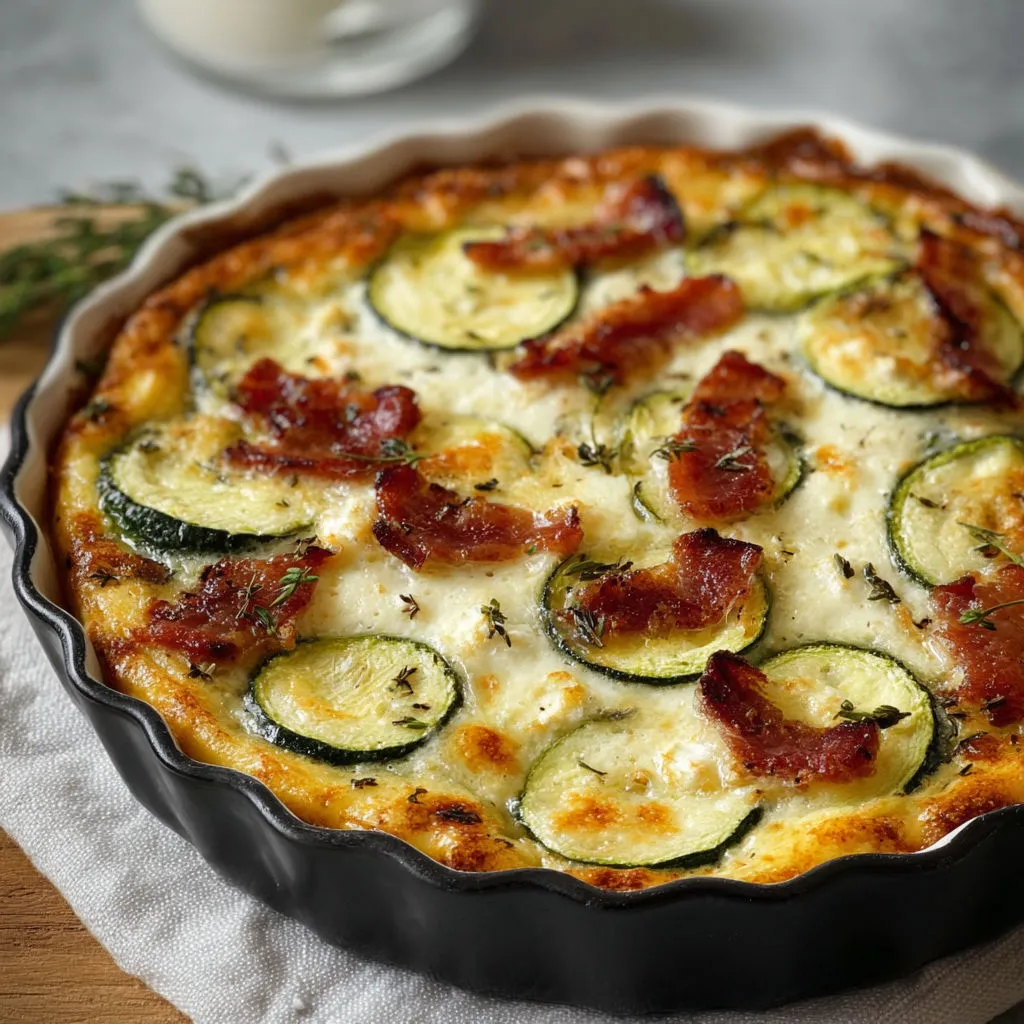 Délicieux clafoutis courgettes, lardons et chèvre: recette savoureuse!