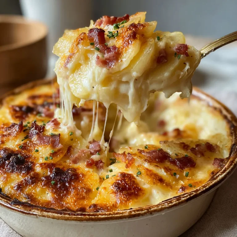 Délicieux gratin au fromage et lardons avec pommes fondantes