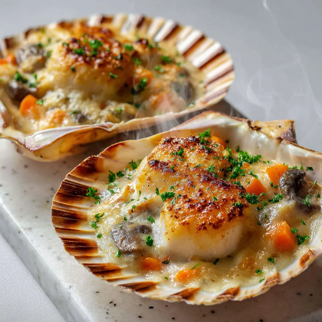 Délicieux Gratin de Saint-Jacques aux Champignons Crémeux