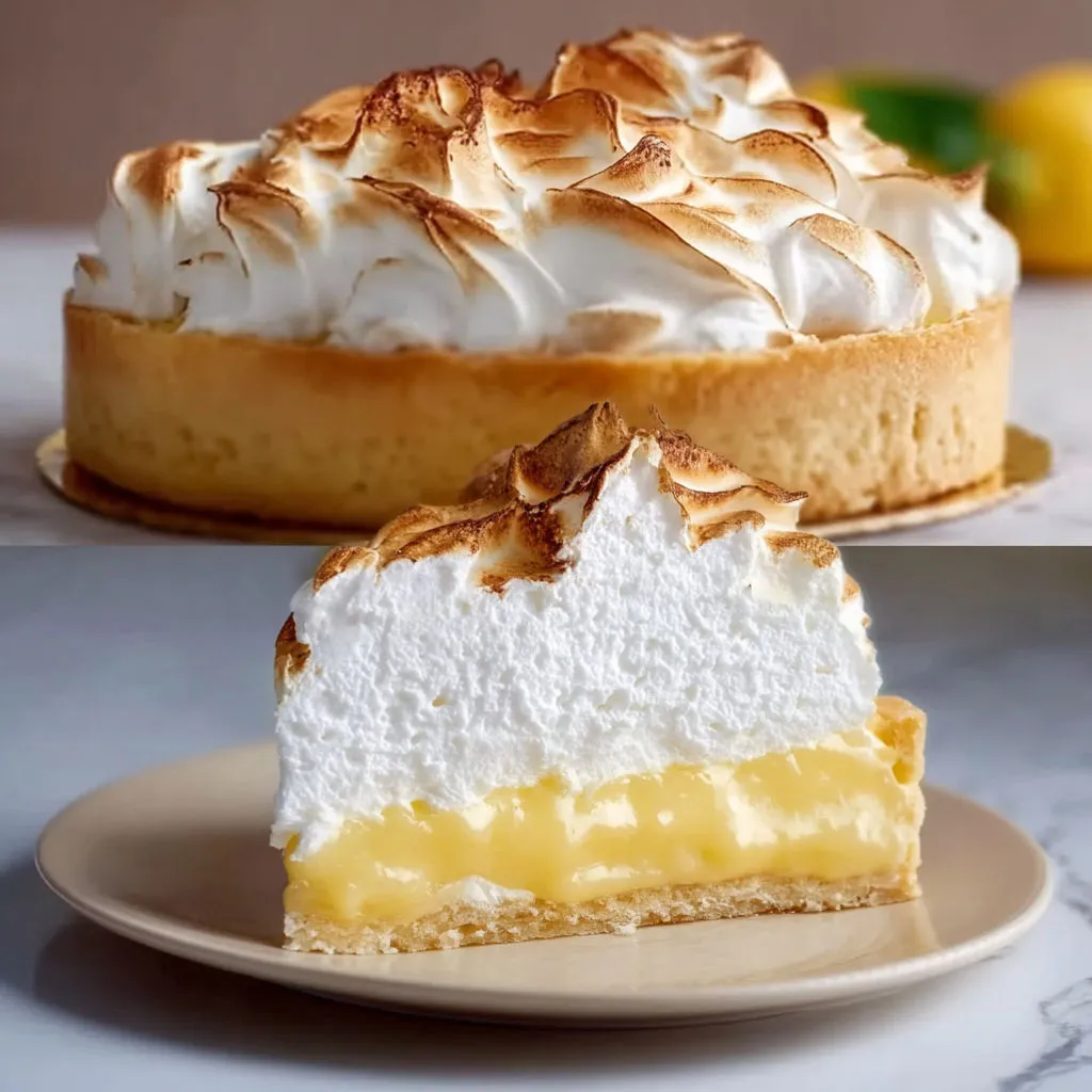 Délicieux gâteau citronné avec sa généreuse meringue.