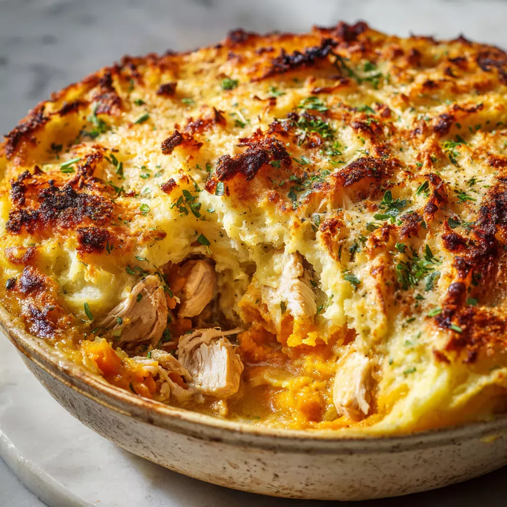 Délicieux Parmentier de poulet aux légumes d'automne