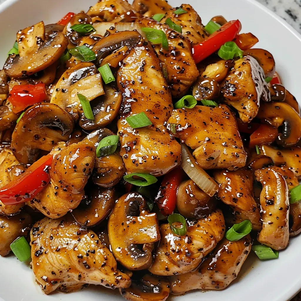 Délicieux poulet aux champignons et poivre noir