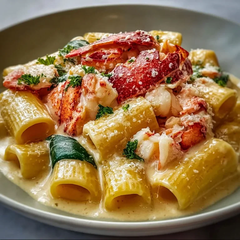 Délicieux rigatoni au homard avec sauce parmesan onctueuse