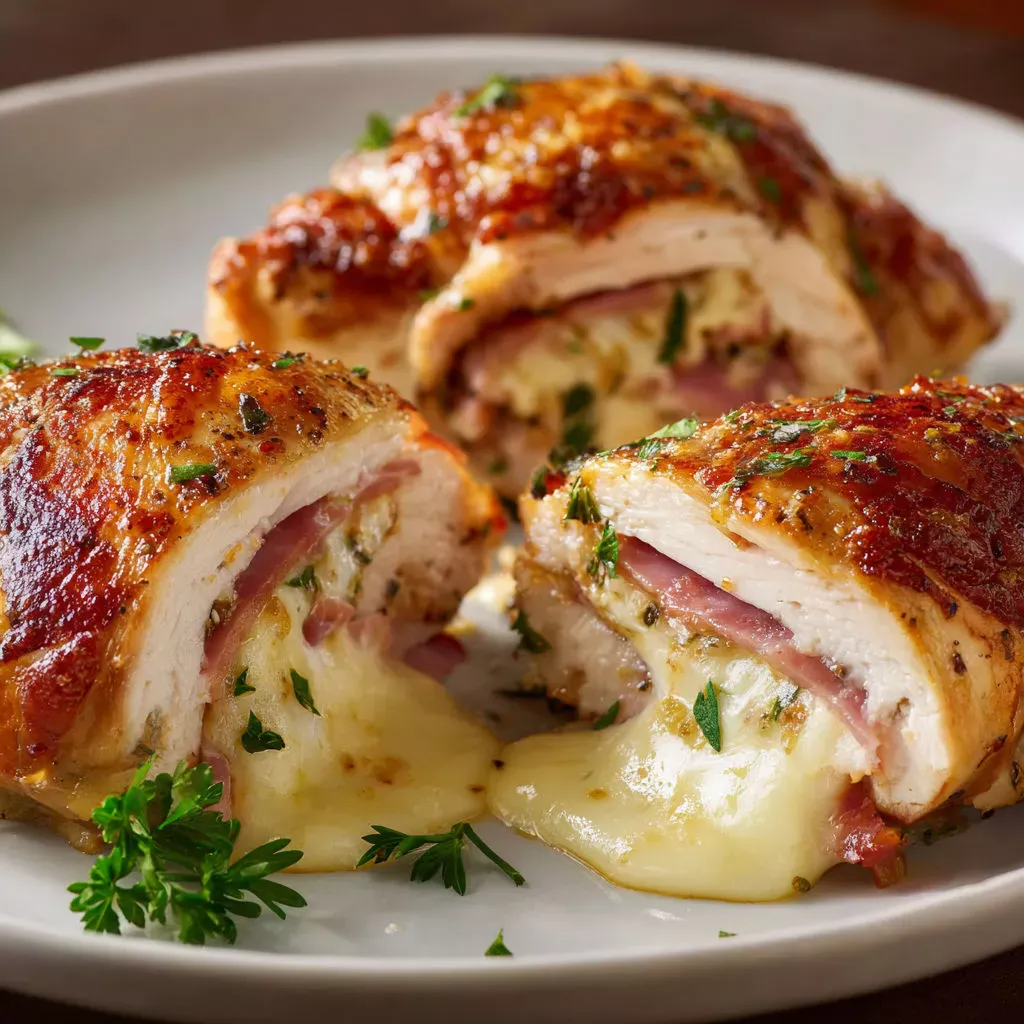 Délicieux rouleaux au poulet, jambon et fromage