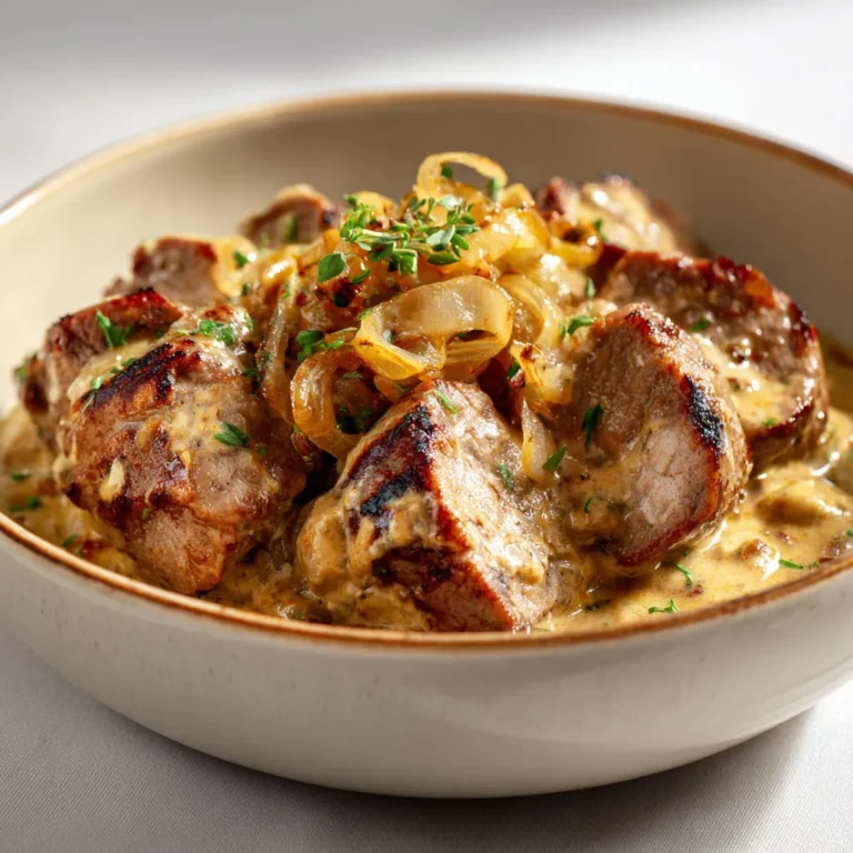 Filet mignon de porc aux oignons caramélisés : recette savoureuse