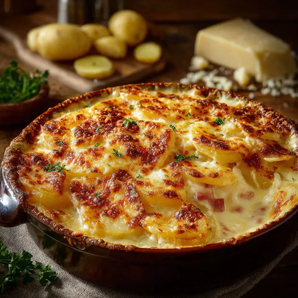 Gratin gourmand pommes de terre au triple fromage