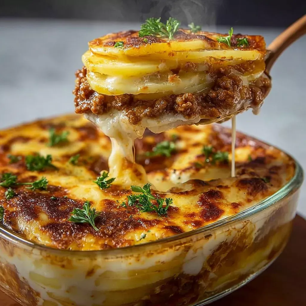 Gratin savoureux : Bœuf, Pommes de terre, Fromage gratiné