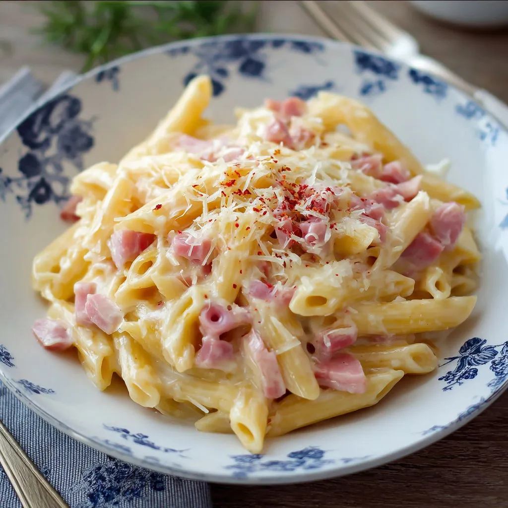Pennes crémeuses au jambon : recette gourmande et facile