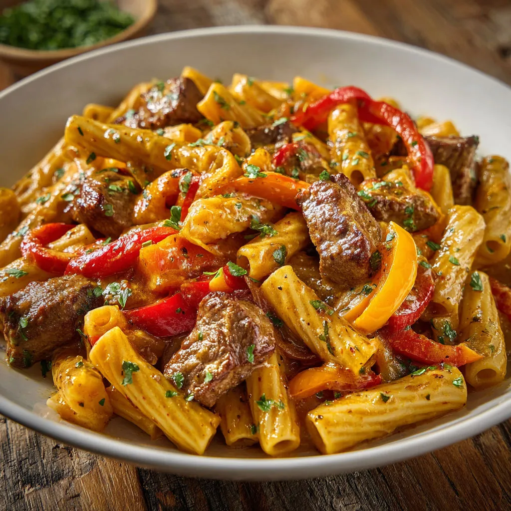 Pâtes savoureuses: bœuf sauté aux poivrons, recette facile