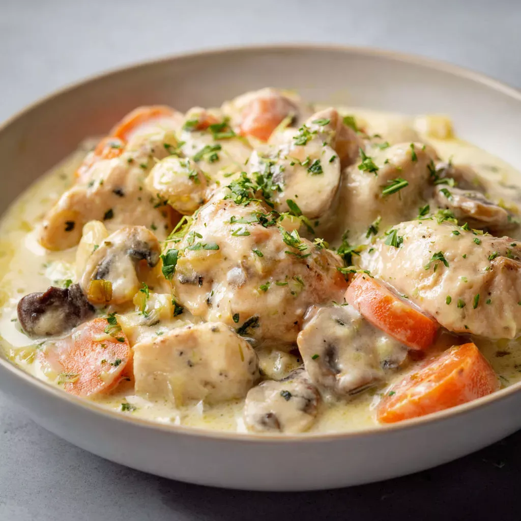 Recette blanquette de poulet au bleu d'Auvergne.