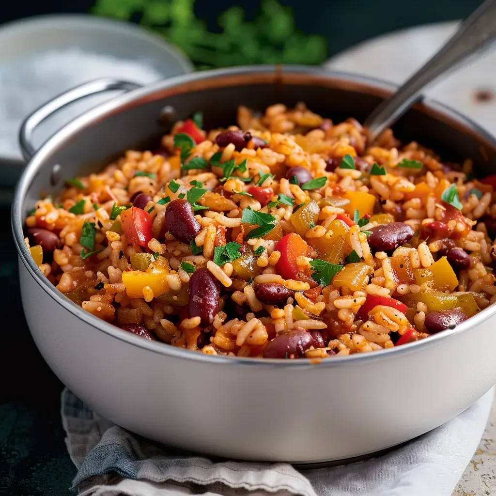 Recette délicieuse de riz aux haricots rouges.