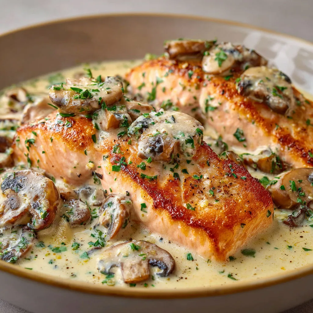 Saumon crémeux aux champignons et à l'ail : recette divine