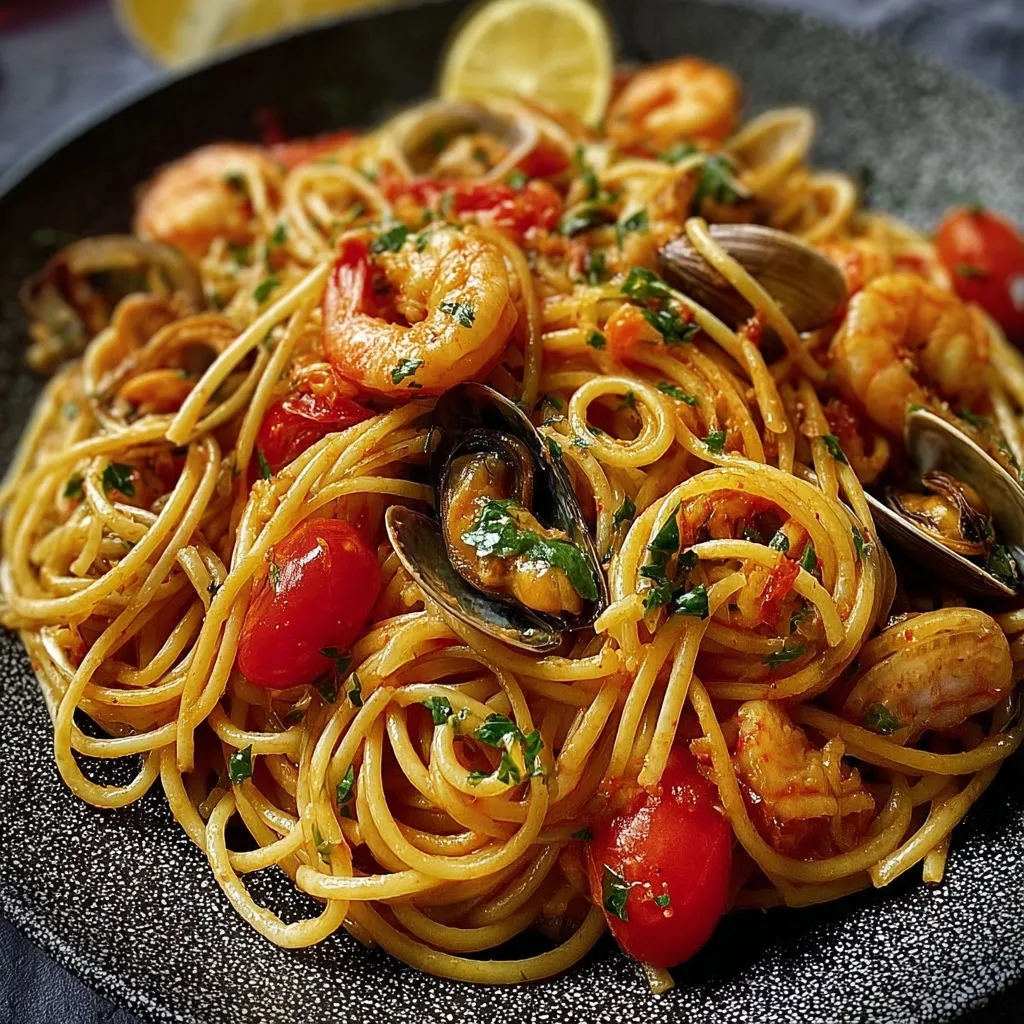 Spaghetti aux fruits de mer : une recette savoureuse.