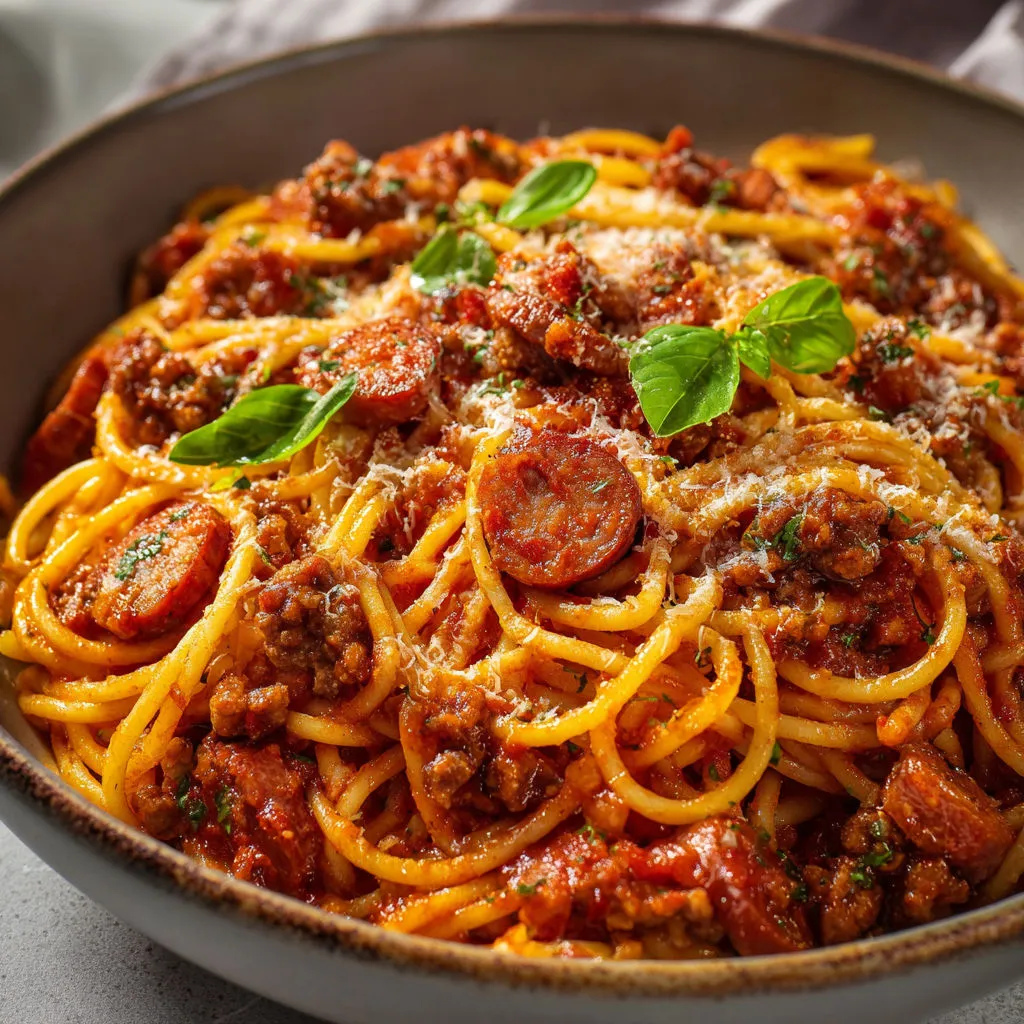 Spaghetti bœuf saucisse: recette savoureuse et facile à préparer