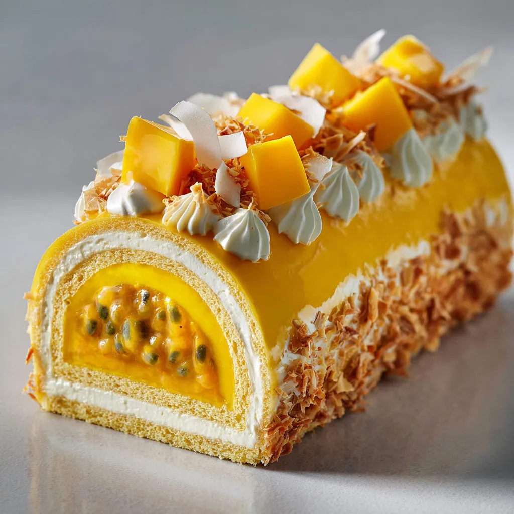 Bûche exotique mangue passion coco : recette gourmande et légère