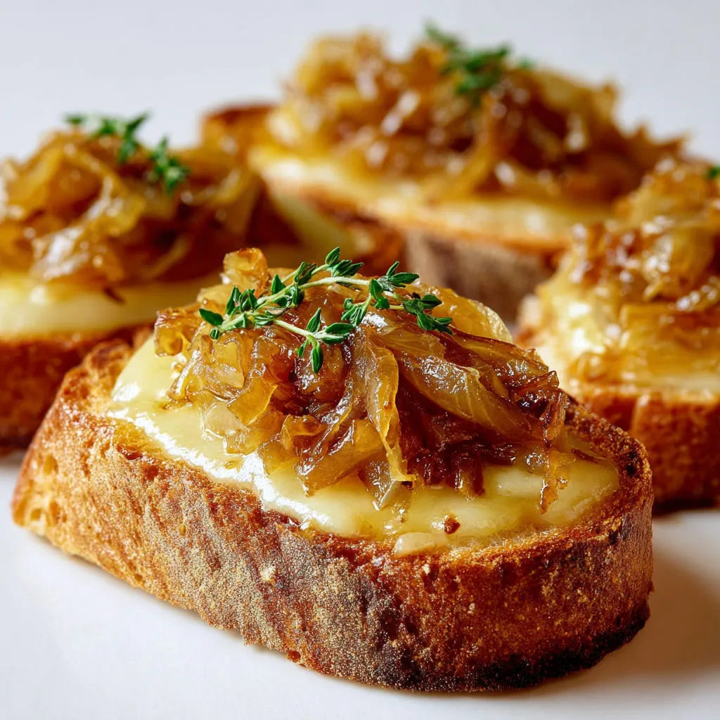 Bruschettas festives oignons caramélisés et fromage gruyère