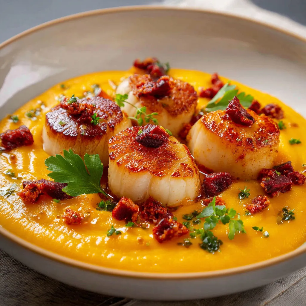 Délice de Saint-Jacques sur lit de crème butternut