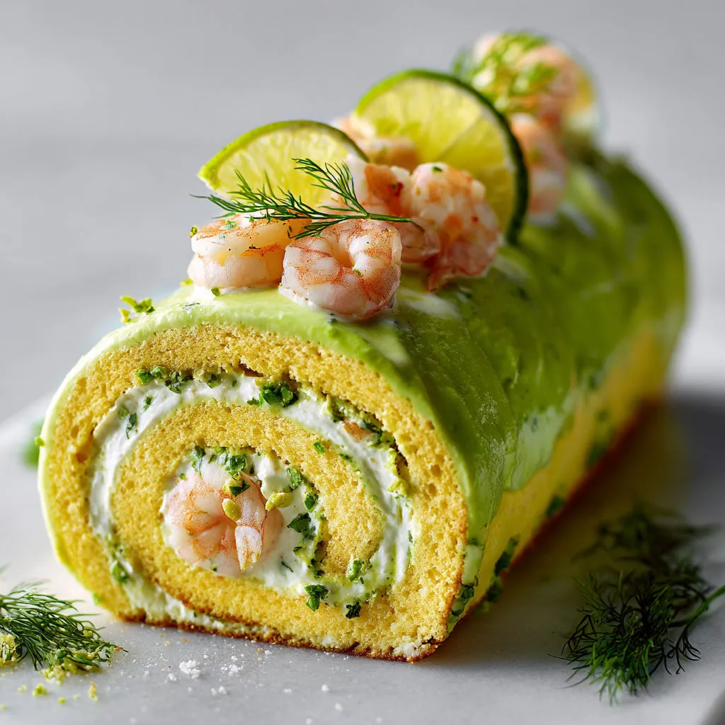 Délice festif : bûche avocat-citron vert aux crevettes