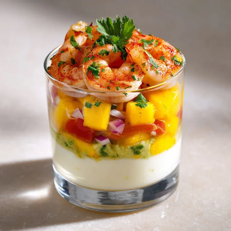 Délice tropical : verrines crevettes, mangue, guacamole