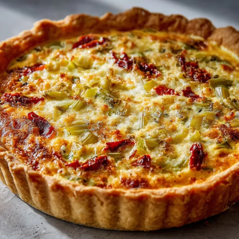 Délicieuse quiche aux poireaux, fromage et tomates
