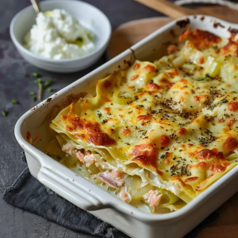 Délicieuses lasagnes saumon, poireaux et chèvre: recette savoureuse!