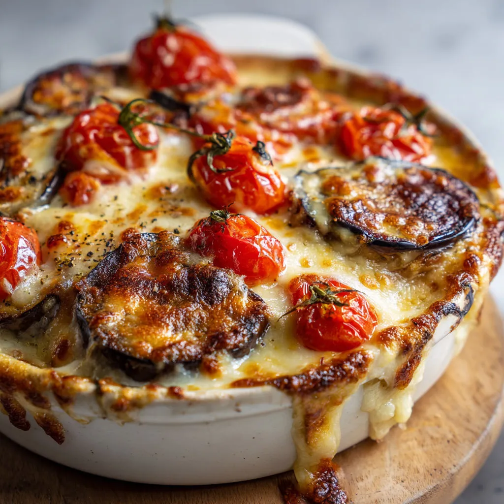 Délicieux gratin aubergines tomates avec béchamel maison