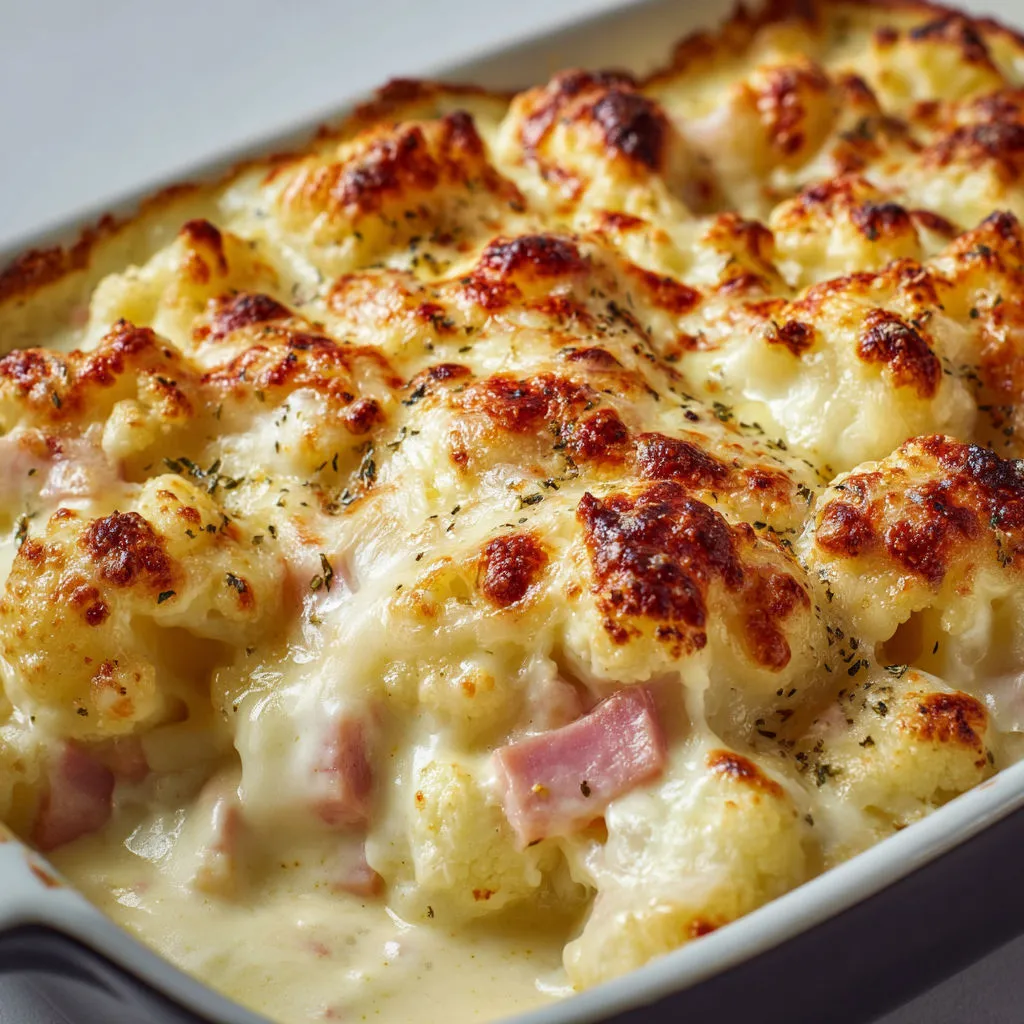Délicieux gratin chou-fleur jambon béchamel: recette facile et savoureuse.