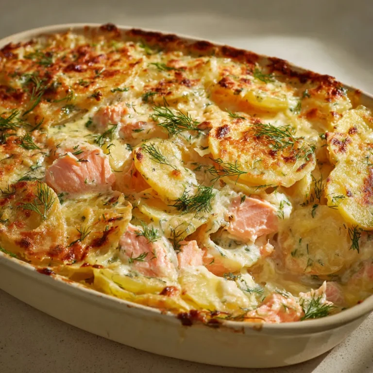 Délicieux gratin de pommes de terre au saumon et à l'aneth