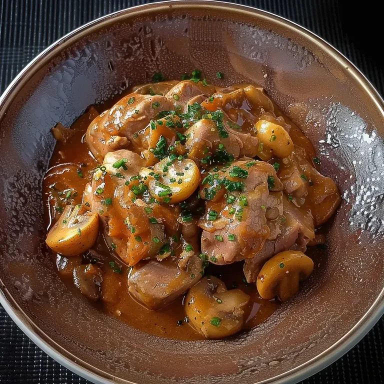 Délicieux mijoté de veau aux champignons et tendre.