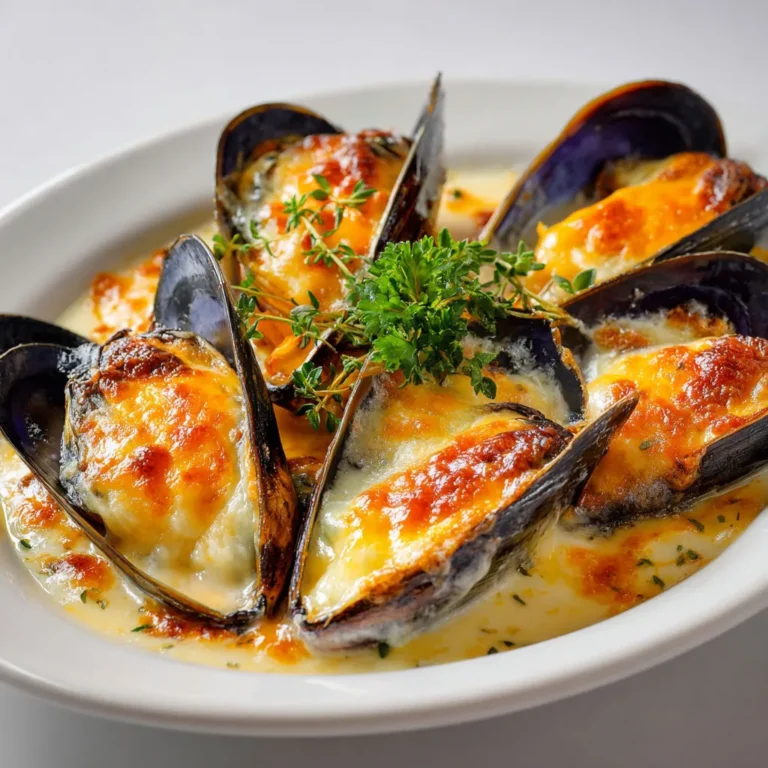 Gratin savoureux moules crème gratiné fromage onctueux
