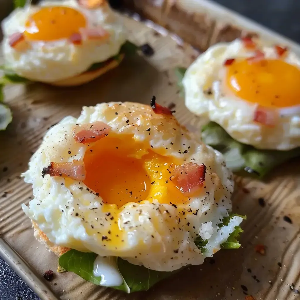 Recette délicieuse de bacon et oeuf moelleux.
