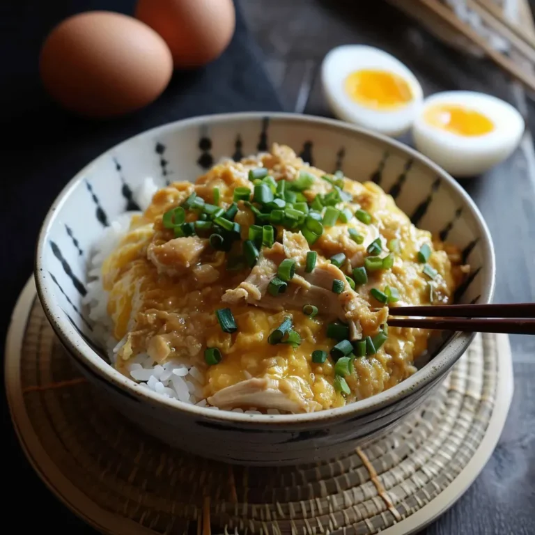 Recette savoureuse: poulet, œufs, riz japonais.